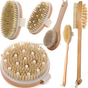 Setole naturali spazzola per il corpo a secco vegano per la pulizia di bambù in legno spazzole per il corpo di massaggio della pelle doccia spazzola per il bagno all'ingrosso