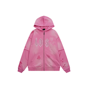 Hot Selling Designer Brand Losttes Top Quality Intricacies Diamond <b>Studded</b> Logo Printing Washed Hoodie Zipper Sweatshirt <b>for</b> <b>Men</b> - Product Image 3