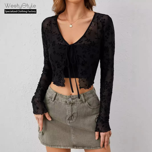 Atasan Wanita Eropa Amerika Vintage <span class=keywords><strong>2026</strong></span>, Lengan Panjang, Kasual, Transparan, Berbahan Mesh, Depan Berumbai, Kancing Tipis, Bahan <span class=keywords><strong>Chiffon</strong></span> - Product Image 1