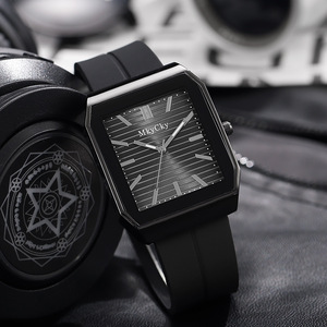 Orologio al Quarzo da <span class=keywords><strong>Uomo</strong></span> Elegante, Cassa in Lega, Cinturino in Silicone, Spessore 9mm, Ecologico, con Motivo a Stella a Cinque Punte Inciso - Product Image 1