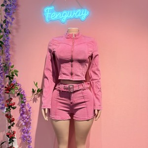<span class=keywords><strong>Ensemble</strong></span> 2 pièces décontracté en jean <span class=keywords><strong>gris</strong></span> rétro 2026 pour <span class=keywords><strong>femme</strong></span> : haut à manches longues et short assorti avec ceinture, en tissu respirant et écologique - Product Image 3