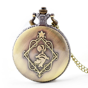 Vintage cep saati Reloj De Bolsillo bronz Alice harikalar cep saati sevimli tavşan kolye kolye ile - Product Image 5