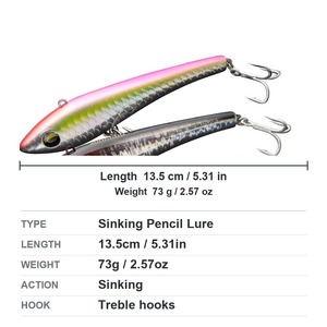 Señuelo <span class=keywords><strong>de</strong></span> <span class=keywords><strong>Pesca</strong></span> Tipo Lápiz <span class=keywords><strong>de</strong></span> 73g, con Ojos 3D y 2 Anzuelos Triples, <span class=keywords><strong>para</strong></span> Atún y GT en Agua Salada, 8 Colores, Venta al Por Mayor - Product Image 5
