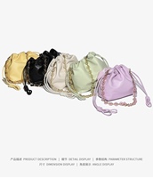 Sacs à main d'épaule pour femmes en cuir véritable, petits et élégants, sacs seau à bandoulière tendance toutes saisons avec chaînes, fabriqués en Chine