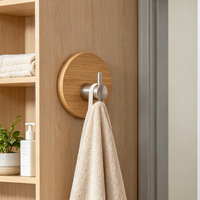 Crochets en bois de bambou pour salle de bain et cuisine, modernes, minimalistes, sans perçage, à fixation solide, pour serviettes et miroirs
