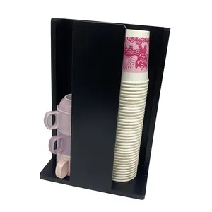 Bambus Kaffeetasse und Deckel Lagerung Organizer Halter Spender für Bars Büros Restaurant 2 Fach schwarz