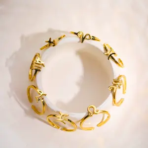 Anillo con símbolo de acero inoxidable de oro de 18K para mujer, 12 anillos con signo del zodiaco, sortija de astrología ajustable, con <span class=keywords><strong>personalidad</strong></span>, venta al por mayor - Product Image 6