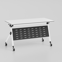 Table pliante moderne en bois blanc avec pieds et roulettes en aluminium - pour réunions de bureau, formation, apprentissage