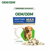 Comprimés à mâcher pour animaux de compagnie, 120 unités, en stock, vente chaude, favorisent la santé des hanches et des articulations pour chiens et chats, complément de soin quotidien