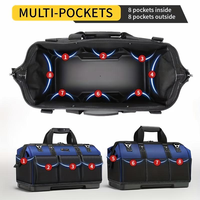 Sac de transport d'outils robuste avec base rigide moulée, multi-poches, bandoulière réglable pour électricien, atelier et réparation