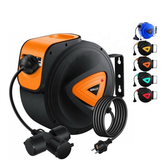 10M CE GS Approved Ceiling Wall Mountable Retractable Cable Reel 30FT IP20 Waterproof Electric Drum Roller Hose Cable Cord Reel