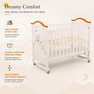 Cuna Moderna de Madera Maciza Multifuncional Ajustable para Bebés y Niños, Uso en Dormitorio y Escuela, 4 en 1, Cuna de Madera Blanca para Bebé - Product Image 5