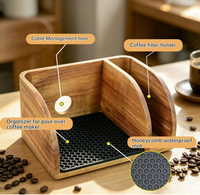 Support de rangement en bois d'acacia de haute qualité pour bar à café, organisateur de station de préparation pour cafetière à filtre