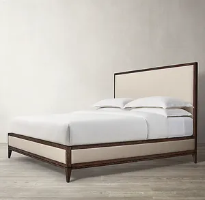 现代简约风格床柔软织物卧室家具装饰实木橡木床