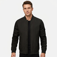Blouson bomber noir pour homme, col montant, fermeture éclair, manches longues, vêtement d'extérieur décontracté pour l'automne