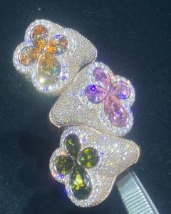 豪華なウェディングジュエリー925スターリングシルバーピンクウォータードロップVVSモアッサナイトダイヤモンド「ラッキークローバー」「アイスクロス」リングカップル用 - Product Image 3