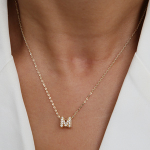 Bán buôn A đến Z chữ cái Mặt dây chuyền cho đồ trang sức làm Mini CZ số quyến rũ 18K mạ vàng đồng thau Vòng cổ pha lê quyến rũ - Product Image 4