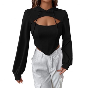 Wholesale Custom Labeling High Quality Women's Autumn Casual Hooded Spandex/Polyester Dresses Street Trend Design Slim Short <b>Set</b> - Product Image 4