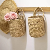 Panier de rangement multifonction en osier et rotin tressé à la main, style pastoral, panier à linge, organisateur de bureau, décoration florale