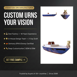 Urne funéraire en céramique en forme de bateau, artisanale, sur le thème nautique, pour cendres, conteneur de crémation, urne décorative pour funérailles, souvenir. - Product Image 1