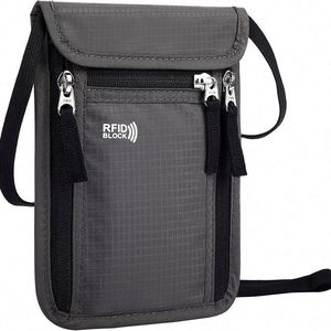 Échantillon gratuit en gros, porte-passeport de voyage RFID noir, pochette de cou, porte-carte d'identité, sac à main - Product Image 4