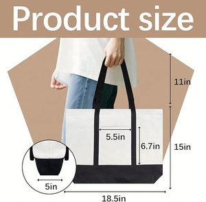 Sac de Shopping Réutilisable en Toile de Coton Décontracté Sérigraphié pour Femmes Sac Fourre-Tout de Grande Taille avec Logo Personnalisé et Blanc avec Fermeture Éclair Promotionnel - Product Image 2