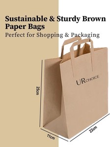 Sacs en papier kraft brun classiques personnalisés avec poignées plates, durables et recyclables pour pizzas, nouilles, snacks, <span class=keywords><strong>sucre</strong></span>, aliments à emporter - Product Image 4