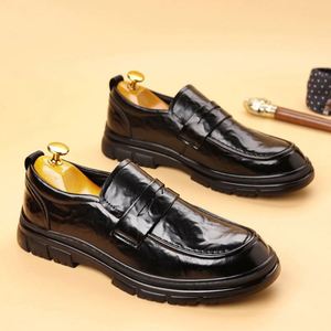 Chaussures décontractées carrées pour hommes, design original, mocassins Oxford à lacets, dessus en cuir, légères, respirantes, antidérapantes, pour l'extérieur - Product Image 5