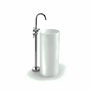 Fabbrica direttamente vendita tipo moderno colonna acrilica piedistallo cilindrico bagno lavabo a mano lavabo a colonna in piedi bianco