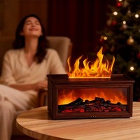 Diffuseur d'arômes créatif 280 ml avec effet flamme de cheminée, veilleuse LED, humidificateur d'air ultrasonique avec télécommande pour chambre à coucher et maison