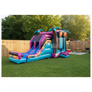 Tobogán Acuático Inflable Comercial de Doble Carril con Diseño de Palmera, Compra de <span class=keywords><strong>Castillo</strong></span> Inflable para Niños al Aire Libre - Product Image 1