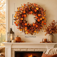 Couronne d'Halloween faite à la main, directement de l'usine, avec des feuilles artificielles de citron, de baies et de citrouilles pour la décoration de la maison, de la porte, de l'intérieur, de l'extérieur et des fêtes