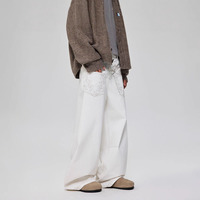 Jeans Courbes Unisexe Coupe Droite Ample Style Rétro Couleur Originale Brodé pour Adolescents Haut de Gamme