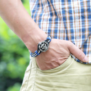 Vintage handgemachte geflochtene Leder armbänder für Männer Lion <span class=keywords><strong>Skull</strong></span> Skeleton Retro Schnür-Punk-Stil Leder armband Zubehör Geschenk - Product Image 3
