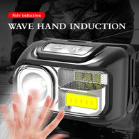 Lampe frontale de camping LED rechargeable par USB au lithium-ion noir avec détecteur de mouvement haute puissance IP65