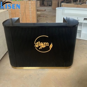 Kisen New Black and Phnom Penh Stainless Steel LOGO with LED Lights Reception <b>Desk</b> Beauty Salon Special Custom Size - Product Image 1