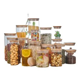 Wholesale Glass Storage Jars With Bamboo Lids Set Storage Glass Jar Kitchen Canisters