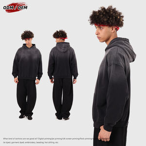 Sweat à capuche vintage délavé pour homme, 480 g/m², 100 % coton, coupe ample à épaules tombantes, motif uni, style hiver - Product Image 3