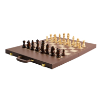 Échiquier en bois de luxe fait main, ensemble 3 en 1 avec échecs et backgammon en cuir PU