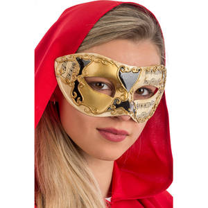 Masque en plastique vénitien avec décorations dorées et noires - Product Image 1