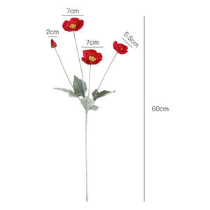 Bouquet de fleurs artificielles en soie, pavot floqué, haute simulation, décoration intérieure, accessoires de photographie de mariage - Product Image 5