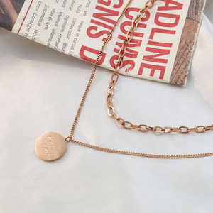 Double Layer Rose Gold Necklace With Round Pendant For Women Fashion Clavicle Chain Jewelry - Product Image 1