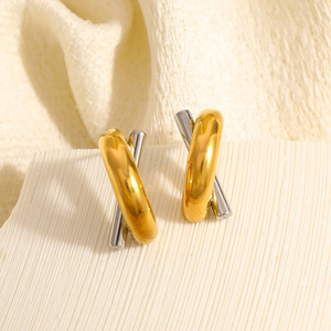 Geometric <b>Stud</b> <b>Earrings</b> Gold <b>Silver</b> Color Block 18k Gold Plated Stainless Steel Everyday Wear - Product Image 2