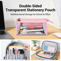 Trousse à crayons double face transparente en tissu Oxford, grande capacité, 4-6 compartiments, sac de rangement à fermeture éclair, organisateur de papeterie