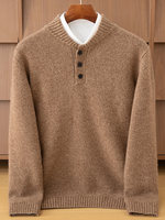 Pull en cachemire pur à col roulé mi-haut pour homme, avec boutons, coupe ample, tricoté
