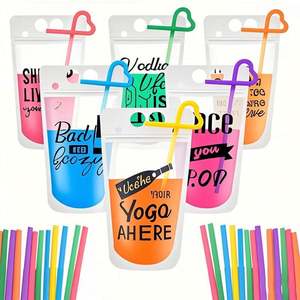 Sac d'emballage en plastique personnalisé avec sangle pour l'eau, les boissons et les boissons Pochette à jus sur pied sécurisée avec paille pour le lait - Product Image 1