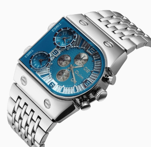 Montre à quartz Oulm HT9315 pour homme, sport et mode, grand cadran avec fonction lumineuse et bracelet en acier, fuseaux horaires multiples, boîtier carré - Product Image 5