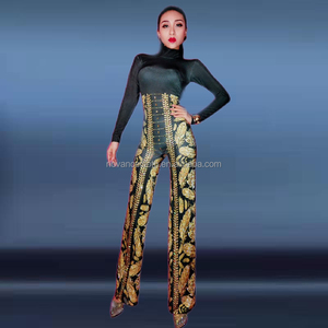 Novance-<span class=keywords><strong>mono</strong></span> Sexy de pierna ancha para mujer, pantalones elegantes de una pieza con patrón de hoja de diamante <span class=keywords><strong>dorado</strong></span>, color negro, Y1401, 2023 - Product Image 1