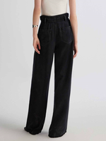 OEM OED Pantalon en denim à taille haute pour femmes Droit Respirant en coton avec logo brodé Tissé en relief Décontracté Bord à volants Taille