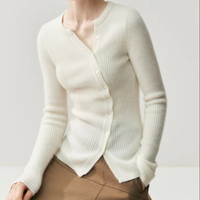 Cardigan en cachemire 100% tricoté pour femme, col en V, pull ajusté, veste de couleur unie